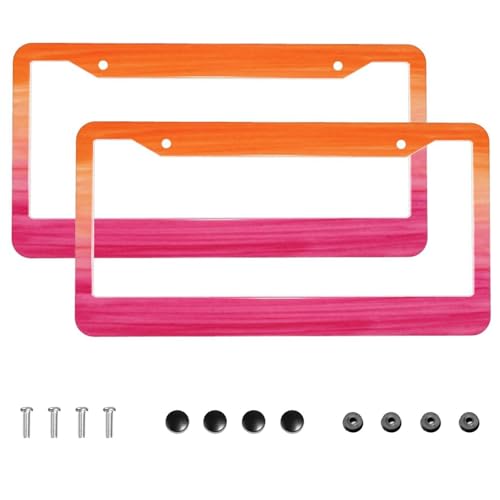Pink Orange License Plate Frame, Set of 2 Car License Plate Covers, Birthday Gift for Gril & Women Car Tag Aluminum License Plates Holder for 2 Holes with Screws 12.3 X 6.3 in - color: Pink Orange