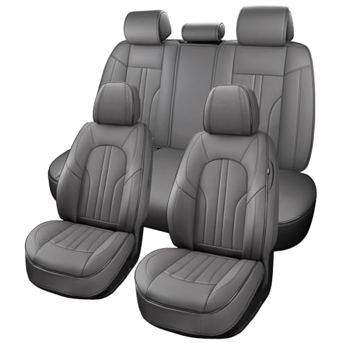 MINGBRON Car Seat Covers Full Set, 5 Seats Comfortable Faux Leather Seat Covers for Cars, Waterproof Automotive Seat Covers, Luxury Universal Fit Seat Covers for SUV, Sedans, Pick-up Trucks (Gray) - color: Grey, size: Full Set