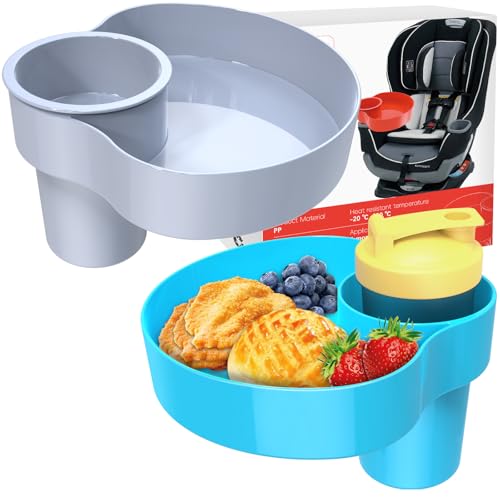 2PCS Car Seat Cup Holder for Kids - Kids Travel Tray with Snack Tray, Sturdy CarSeats Snack Trays for Toddler, Car Cup Holder for Safety Seats, Fits Stroller & Booster (blue/gray) - color: bluegray