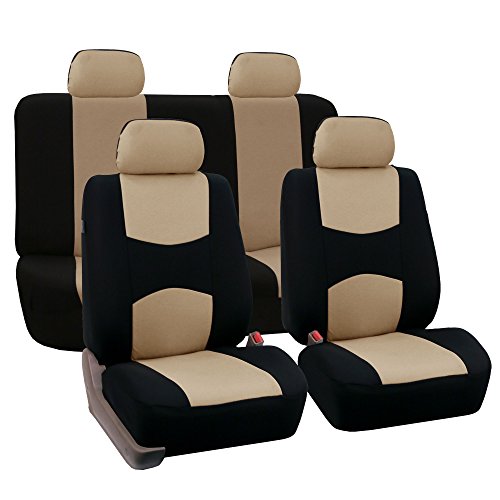 FH Group Car Seat Covers Full Set Cloth - Universal Fit Automotive Seat Covers, Low Back Front Seat Covers, Solid Back Seat Cover, Washable Car Seat Cover for SUV, Sedan and Van Beige - color: Beige, style: Seat Cover Full Set