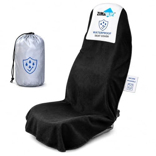 ZIMABLUE 1PC Waterproof Towel Car Seat Cover - 525g Heavy Duty 3-Layer Microfiber Sweat Protector for Bucket Seats - Non-Slip Machine Washable Universal Fit for Gym, Yoga, Beach, Pets & Outdoors-Black - color: Black, size: 1 Pack Front Seat