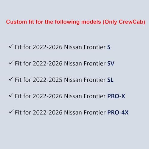 Binmotor-All Weather Floor Mats for Nissan Frontier Crew Cab 2026 2025 2024 2023 2022(Not for 2nd with Under Seat Speaker), Frontier Car Floor Mats for Nissan Frontier PRO-4X,PRO-X,S,SV,SL - style: 1) Car Mats for Nissan Frontier CrewCab (2022-2026)