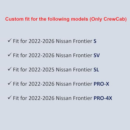 Binmotor-All Weather Floor Mats for Nissan Frontier Crew Cab 2026 2025 2024 2023 2022(Not for 2nd with Under Seat Speaker), Frontier Car Floor Mats for Nissan Frontier PRO-4X,PRO-X,S,SV,SL - style: 1) Car Mats for Nissan Frontier CrewCab (2022-2026)