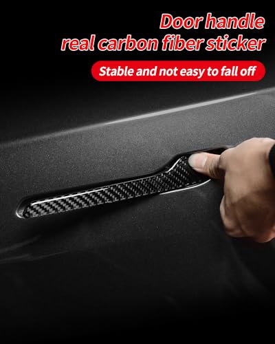 Door Handle Cover, Real Matte Carbon Fiber Door Handle Trim Protector Set Compatible with Tesla Model y Model 3 2017-2025 (4 Pieces) (Glossy Carbon Fiber with drip) - color: Glossy Carbon Fiber with drip