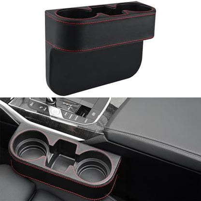 Car Cup Holder Expander & Seat Gap Filler - PU Leather Cover with Stitching, Multifunctional Front Seat Organizer, for Car Truck Van, Holds Large Cups and Phones,Prevent Dropping Items (1Pack, Black) - color: Black