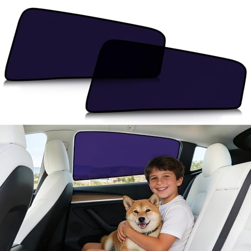 ZATOOTO Tesla Model Y Juniper 2020-2026 Car Window Shade for Baby, Bluish-Purple Static Cling Car Shades for Back Window | Block harsh Sunlight | UV Protection | Rear Window Sun Shade with Storage Bag - color: 2-Pcs for Rear, size: Tesla Model Y/Juniper(2