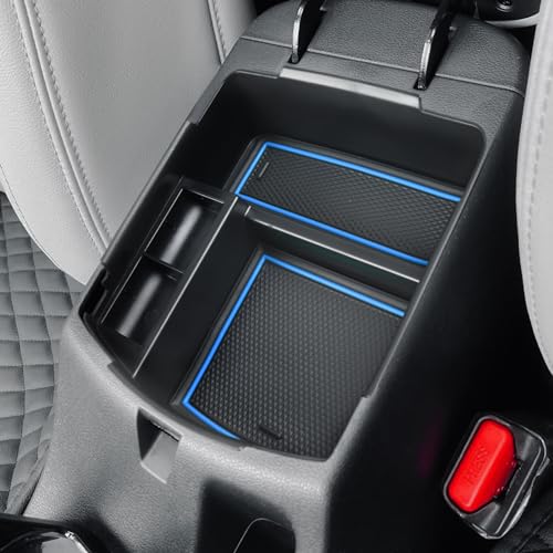 HGWEI Center Console Tray Organizer Compatible with Kia Seltos 2020 2021 2022 2023 2024 2025 2026 Accessories, Middle Armrest Insert Container ABS Secondary Storage Box, Blue - color: blue