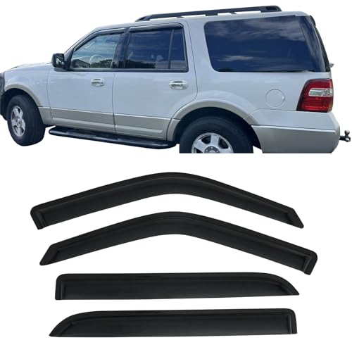 IKON MOTORSPORTS Tape On External Window Visor, Compatible with 1997-2017 Ford Expedition 1998-2017 Lincoln Navigator, Acrylic Smoke Tinted 4PCS Sun Rain Shade Guard Wind Vent Air Deflector