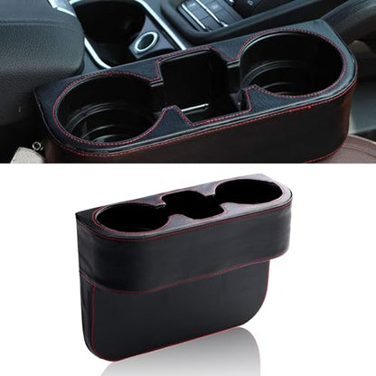 Car Cup Holder, PU Leather Auto Front Seat Organizer, Multifunctional Cup Drink Holders, Gap Filler Storage Box Coin Bucket Console Side Pocket Cell Mobile Phone Holder (Black) - color: Black