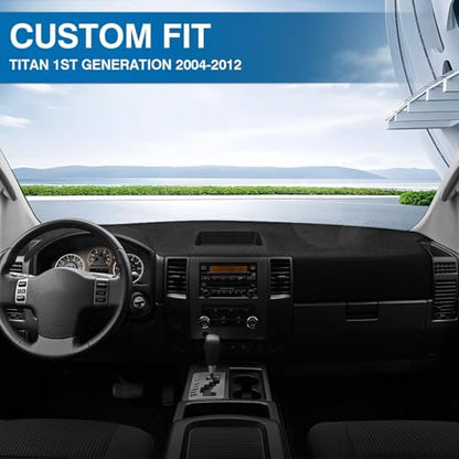 KUST Black Dash Cover for Nissan Titan 2004-2010 2011 2012 (Without Sensor, No Navi Holes) Polyester Dashboard Cover Non-Slip Center Console Dash Cover Titan Interior Accessories Sunshade No Glare - size: Titan 04-12(Black)