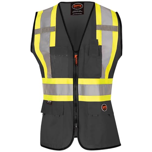 Pioneer Safety Vest for Women With Pockets - Hi-Vis Reflective Tape - For Construction - Black - color: Black, size: 3X-Large