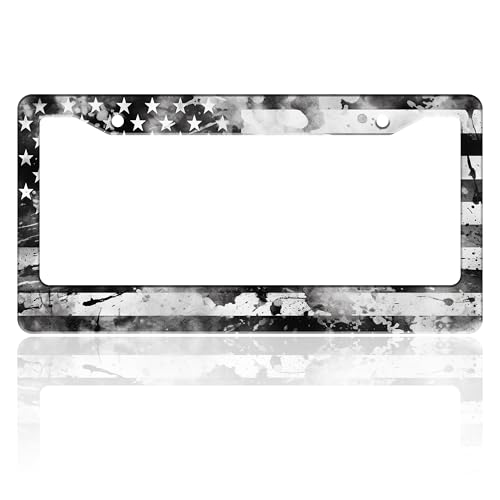 Vintage American Flag License Plate Frame USA Flag Stainless Steel License Plate Holder for Front or Rear Car Tags Funny for Car Decoration Accessories with Screws 6.3 X 12.2 in for Women Men - color: Vintage American Flag