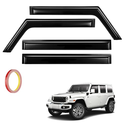 4Pcs Window Vent Visors, Outside-Mount Window Deflectors, Rain Guards for 2018-2025 Jeep Wrangler JL & 2020-2025 Jeep Gladiator - size: 2018-2025 Jeep Wrangler JL