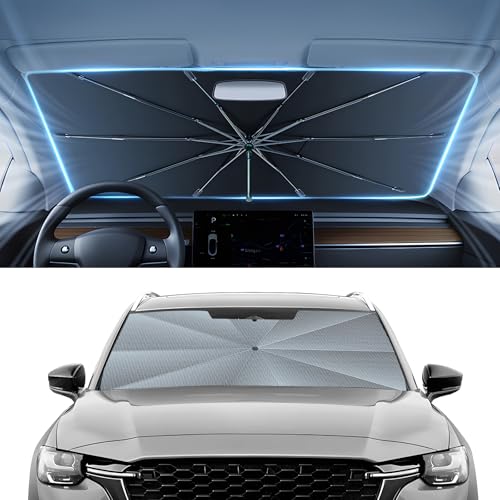 Autorder Windshield Sun Shade Umbrella for 2016-2025 Mazda CX-9 CX9 Accessories,Upgraded Ice Crystal Material,Easy Setup Umbrella Sunshade for Car Windshield,100% Sun Blocking - size: Mazda Cx-9 2016-present