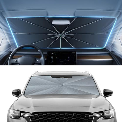 Autorder Windshield Sun Shade Umbrella for 2016-2025 Mazda CX-9 CX9 Accessories,Upgraded Ice Crystal Material,Easy Setup Umbrella Sunshade for Car Windshield,100% Sun Blocking - size: Mazda Cx-9 2016-present