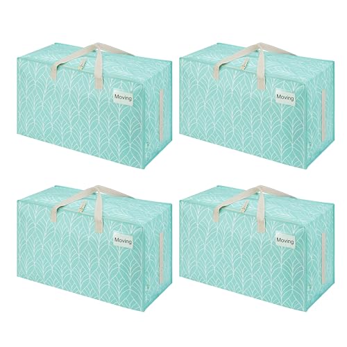 VENO 4 Pack Extra Large Heavy Duty Moving Bags with Wide Opening & Reinforced Handles, Reusable Storage Tote Bags with Strong Zippers for Clothes, College Dorm Essentials & Moving Supplies - color: Evergreen, size: 4 Pack