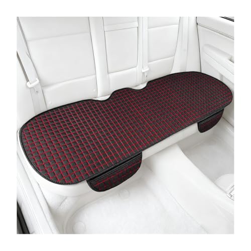 Car Back Seat Cover, Long Bottom Vehicle Rear Seat Protector with Storage Pockets, Breathable Linen Automotive Backseat Bench Cushion Pad Accessories, Universal for SUV Trucks (Black/Red) - color: Black/Red