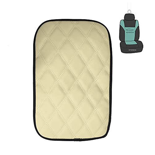 FH Group Ultra Luxe Faux Leather Diamond Pattern Center Console Armrest Cushion, Luxury Seat Box Cover Protector for Most Cars, Trucks, and SUVs (Beige) w. Gift - color: Beige, size: Faux Leather