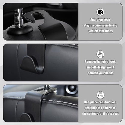 6 PCS Car Seat Hooks Set,Universal Car Headrest Hooks for Bags Purses Groceries, Back Seat Organizer Hanger,Black Smooth Design - color: Black Smooth Design