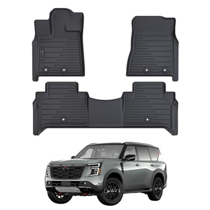 2 Rows Floor Mats for 2025 Nissan Armada 7 and 8 Passenger Models,TPE All Weather Protection Car Floor Liners Accessories | Front & Second Rows, 3-Pc - size: 2025 Armada Floor Mats