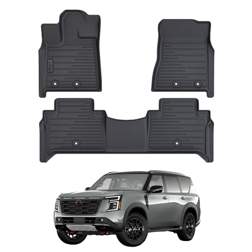 2 Rows Floor Mats for 2025 Nissan Armada 7 and 8 Passenger Models,TPE All Weather Protection Car Floor Liners Accessories | Front & Second Rows, 3-Pc - size: 2025 Armada Floor Mats