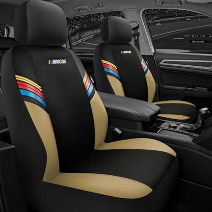 NASCAR Car Seat Covers, Beige Leather and Mesh Seat Covers, Universal Fit Front Seat Covers for Cars with Airbag-Compatible Design, Durable Racing-Inspired Car Interior for Cars, Trucks & SUVs - color: Beige