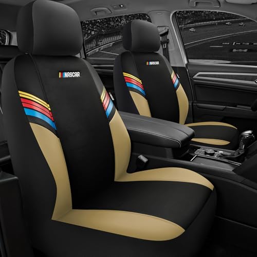 NASCAR Car Seat Covers, Beige Leather and Mesh Seat Covers, Universal Fit Front Seat Covers for Cars with Airbag-Compatible Design, Durable Racing-Inspired Car Interior for Cars, Trucks & SUVs - color: Beige