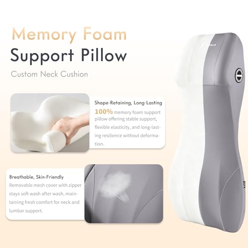 FLORICH Car Seat Cushion with Neck Pillow Lumbar Support Kit Memory Foam Seat Cushion for Car Ergonomic Back Support Headrest for Driving Car Seat Pillow Back Sciatica Tailbone Pain Relief, Gray