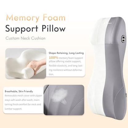 FLORICH Car Seat Cushion with Neck Pillow Lumbar Support Kit Memory Foam Seat Cushion for Car Ergonomic Back Support Headrest for Driving Car Seat Pillow Back Sciatica Tailbone Pain Relief, Gray