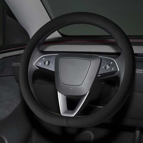 Microfiber Leather Universal 14.5-15 inch Steering Wheel Cover,Easy to Install Non-Slip Breathable Steering Wheel Protector Black - color: Black