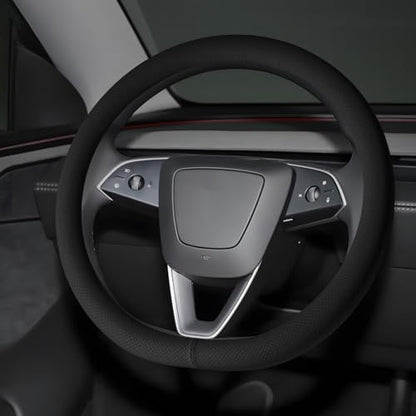 Microfiber Leather Universal 14.5-15 inch Steering Wheel Cover,Easy to Install Non-Slip Breathable Steering Wheel Protector Black - color: Black