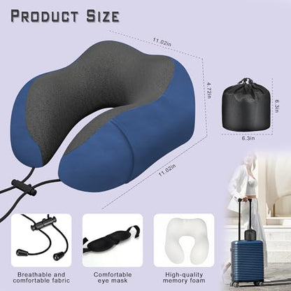 Neck Travel Pillow, Upgraded Memory Foam Pillow for Airplane, Machine Washable, Adjustable Flight Pillow, Suitable for Sleeping Airplane, Car, Office and Home (Blue) - color: Blue