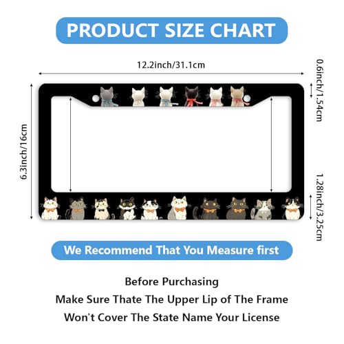 Cute Cat License Plate Frame Animals Bow Tie Print Cartoon Black Dark Personalise Funny Design Compatible with Standard License Plate Holder for USA 6 X 12 Inch with Screws - color: Cute Cat, size: 6"L x 12"W(1PC)