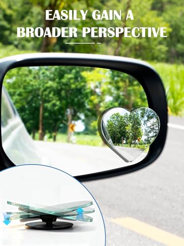 2Pcs Heart Shaped Blind Spot Mirrors for Cars, HD Glass Frameless Convex Side Mirror Blindspot, Universal Fit Stick-On Wide Angle Rear View Mirrors for SUVs, Trucks and RVs