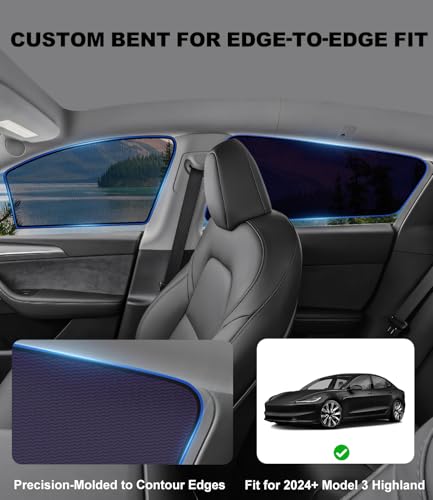 XCBYT Car Window Shades for Tesla Model 3 Highland 2024-2026, Static Cling Privacy Rear Side Window Covers, Clear Front Half Window Shades, Easy Install, No Residue (4 PCS) - size: Model 3 Highland (2024-2026) - 4pcs