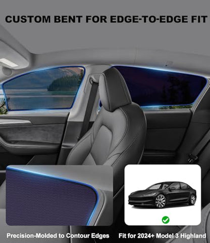 XCBYT Car Window Shades for Tesla Model 3 Highland 2024-2026, Static Cling Privacy Rear Side Window Covers, Clear Front Half Window Shades, Easy Install, No Residue (4 PCS) - size: Model 3 Highland (2024-2026) - 4pcs