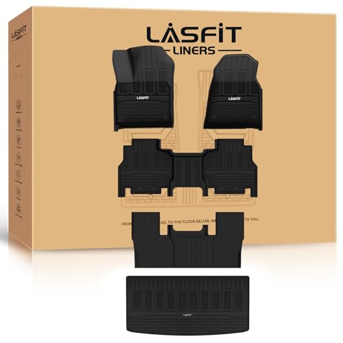 LASFIT Floor Mats & Trunk Mat for Jeep Grand Wagoneer 2022-2025 7 Seats Only (NOT Fit for L or 8 Seats) All Weather TPE Custom Fit Floor Liners Cargo Mat Black - style: Grand Wagoneer 7 Seats 22-25