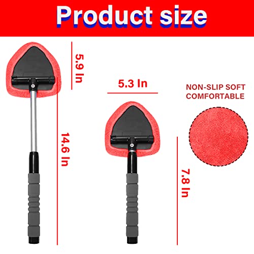 Windshield Cleaning Tool, Car Window Cleaner with 4 Washable Reusable Microfiber Pads, Extendable Long Handle Glass Wiper Cleaning Kit, Auto Accessories Universal for Office and Home (Red) - color: Red