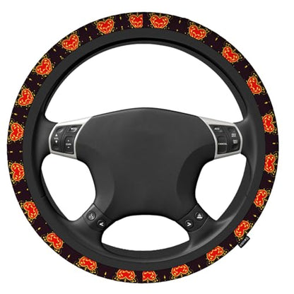 Swono Steering Wheel Covers Baroque Beautiful Ornamental Red Heart S with Crown Baroque Style Non Slip Neoprene Car Wrap Cover Comfort Grip Stretch-On Automotive Steering Wheel Protector 15 Inch - color: multi-056