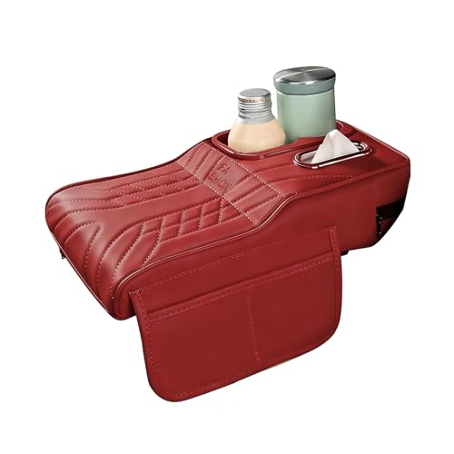 Car Seat Gap Organizer, Car Interior Organizer for Seat Gap Storage, Leather Multi-Functional Storage Box with Tissues, Universal for Most Cars (Red) - color: Red