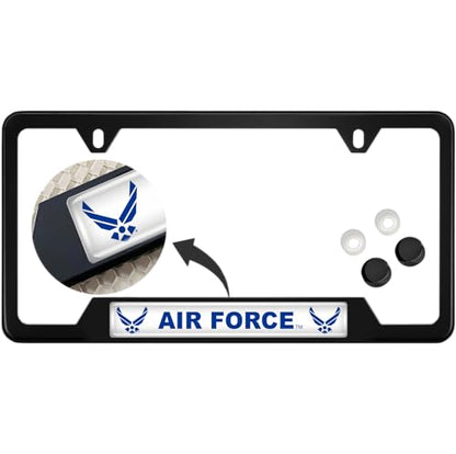 [Officially Licensed Product] - Stainless Steel Matte Black CAR 2-Hole Standard Size - Domed Custom-Made Corrosion-Resistant License Plate Frame with U.S. Air Force Wings & Free caps - (Qty: 1 Frame) - size: U.S. Air Force -Style 2