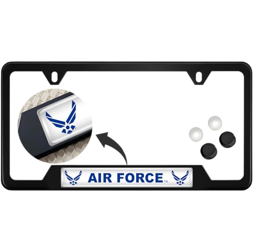 [Officially Licensed Product] - Stainless Steel Matte Black CAR 2-Hole Standard Size - Domed Custom-Made Corrosion-Resistant License Plate Frame with U.S. Air Force Wings & Free caps - (Qty: 1 Frame) - size: U.S. Air Force -Style 2