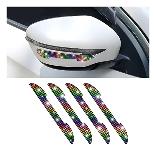 4PCS Bling Car Rear View Mirror Anti-Scratch Stickers Protector, Rhinestone Auto Door Handle Edge Guards, Crystal Anti-Collision Strip Decal, Car Exterior Decoration Accessories for Women Men (Color) - color: Color