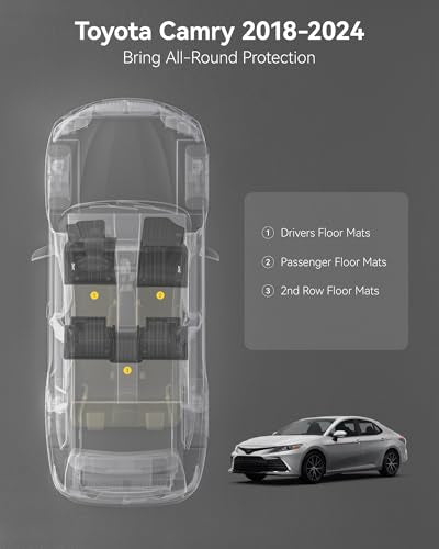 3W Floor Mats Fit Toyota Camry 2018-2024 FWD Only (Not for Hybrid or AWD), TPE All Weather Custom Fit Floor Liner, 1st and 2nd Row, Black(L/LE/SE/TRD/XLE/XSE) - style: 5. Camry|18-24|Floor Mats