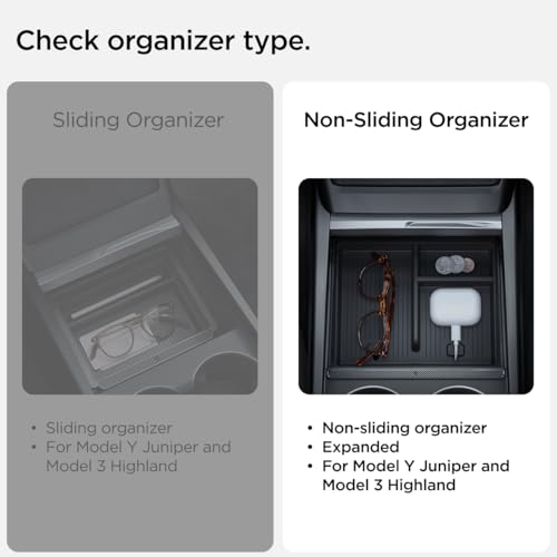 Spigen Non-Slide Center Console Organizer (Expanded Capacity) for Tesla Model Y Juniper (Only Premium & Performance 2025/26) and Model 3 Highland (Standard, Premium & Performance 2024/25/26) - size: Center Console Organizer (Expanded)