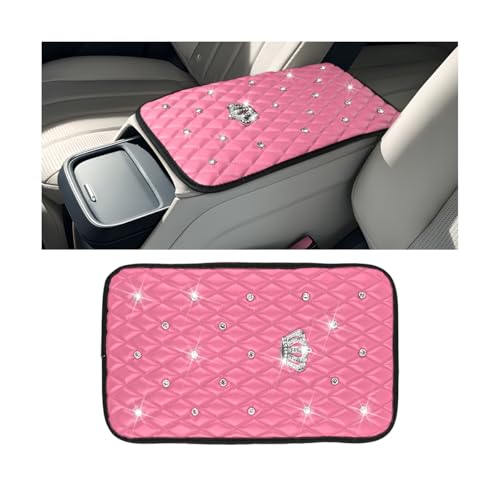 Mandark Bling Car Center Console Cover, Rhinestones Crown Vehicle Armrest Seat Box Mat Pad, Diamond Automotive Interior Arm Rest Cushion Protector Decor Accessories, Universal Fit(Pink) - color: Pink