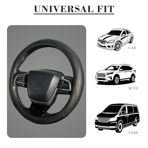 KAFEEK Steering Wheel Cover for Men Women, Universal 15 inch Microfiber Leather with Non-Slip Rubber Lining, Breathable Car Wheel Protector, Odorless, Durable, Black - color: black