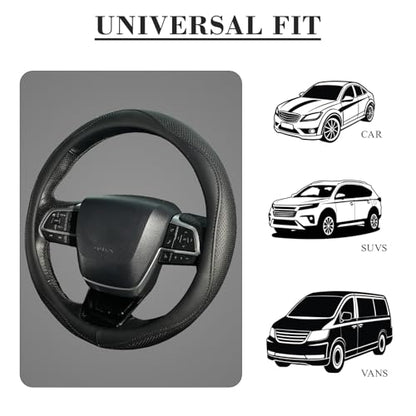 KAFEEK Steering Wheel Cover for Men Women, Universal 15 inch Microfiber Leather with Non-Slip Rubber Lining, Breathable Car Wheel Protector, Odorless, Durable, Black - color: black