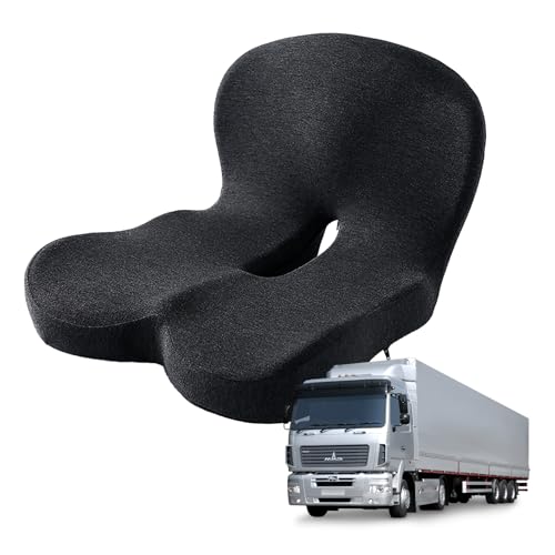 Memory Foam Seat Cushion for Truck Drivers, Office Chairs & Car Seats – Back Support & Sciatica Relief Pillow for Tailbone – Ergonomic Pressure Relief Pad for Long Sitting & Driving (Black) - color: Black