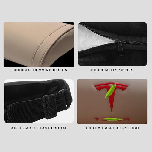 Car Headrest Neck Pillow Support Ergonomic, with Valve Stem Covers Accessory for Driving Seat Fatigue Relief Compatible with Model S X 3 Y & Cybertruck - 2 Pieces - color: D. Beige Ver. 2